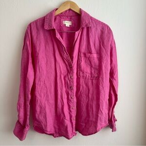 Anthropologie Maeve Linen Bright Pink Shirt